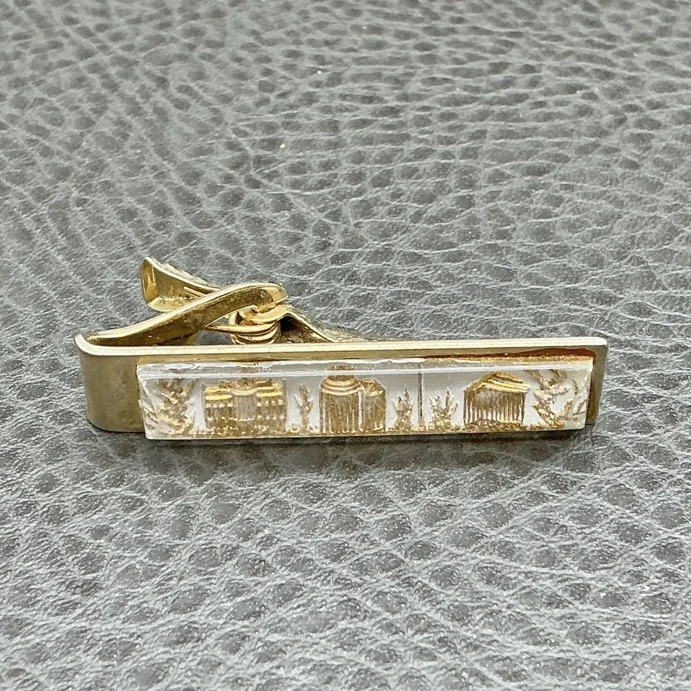 Vintage Washington DC US Capitol Cufflinks Tie Clip Set Gold Tone Mens Souvenir